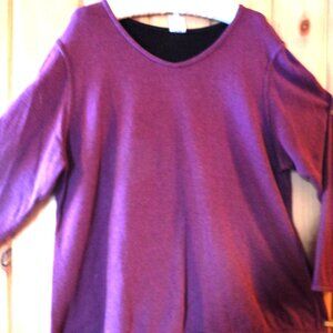 Parsley & Sage Knit REVERSIBLE Top/Sweatshirt 1X Eggplant/Black Long Sleeve